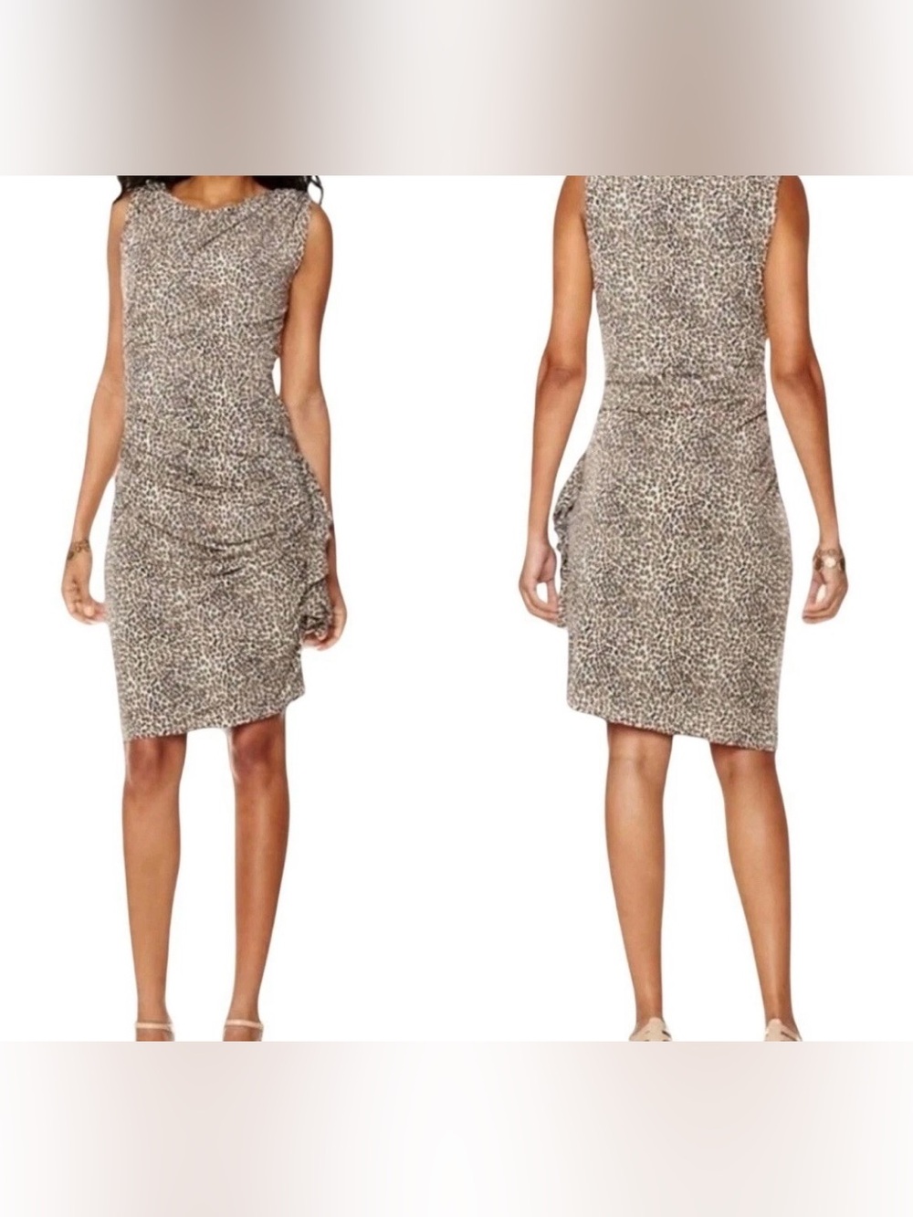 Betsey Johnson Leopard Ruched Sheath Dress Size 14 Y2K Animal Print